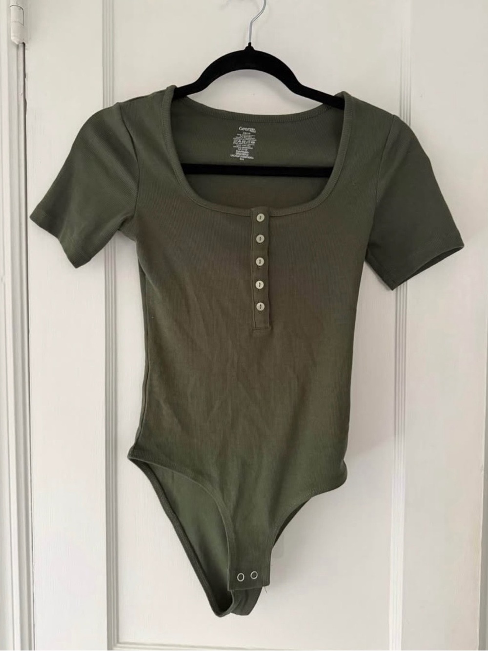 George Olive Green Ribbed Button-Front Bodysuit